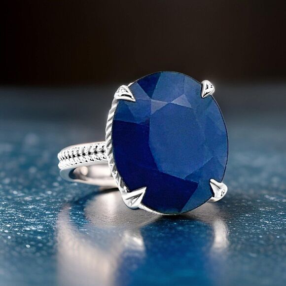 Natural Solitaire Sapphire Ring 6.5 14k W Gold 16.5 TCW Certified $2,950 310620 - Picture 1 of 11